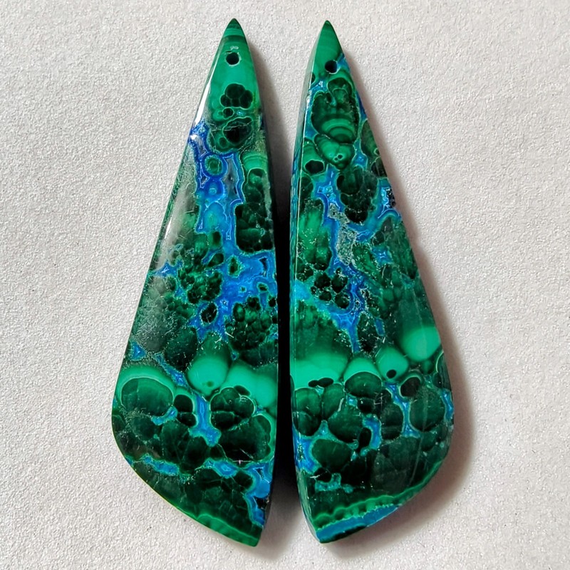 65 Cts Natural Chrysocolla Malachite Drilled Pair Cabochon Gemstone 49.4X15.5 MM