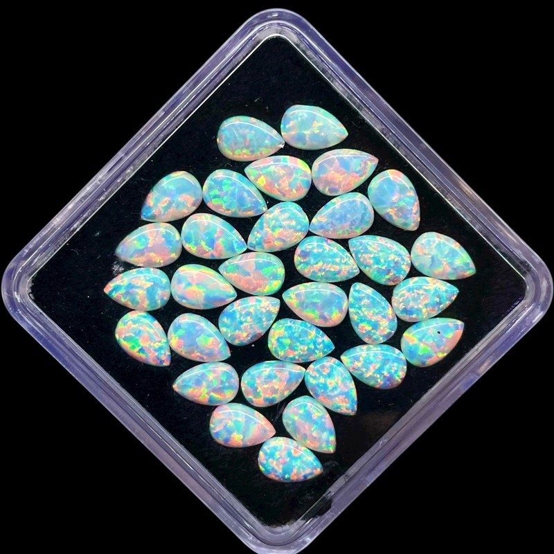10 Pcs Australian Opal 6x4mm Pear Cabochon AAA Quality Lab Created Gemstones Lot gallery