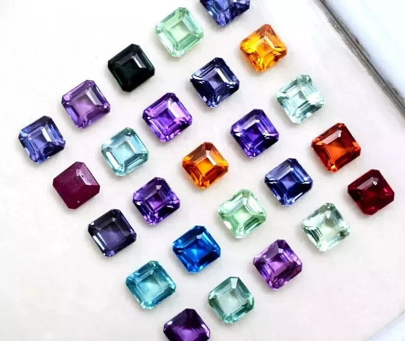 Natural 80 Ct Mix Color Sapphire Asscher Cut 7-8 Pcs Ceylon Loose Gemstone Lot gallery