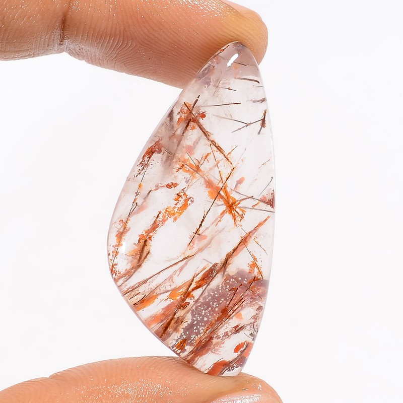 Natural Copper Rutile Quartz Fancy Shape Cabochon Gemstone 36 Ct 39X19X5mm F-909