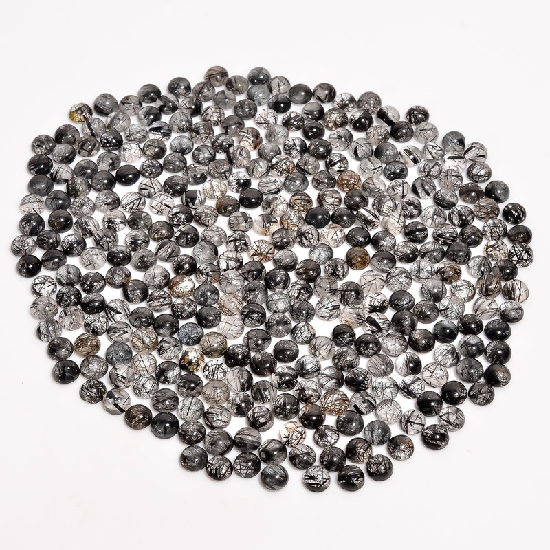 Natural Black Rutile Quartz Round Shape Cabochon Loose Gemstone Lot 20 Ct 6X6 mm