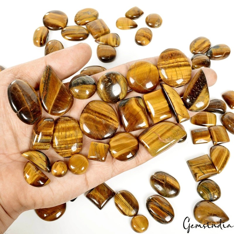 2100Ct/89 Pc Natural Yellow Brown Tiger Eye Mix Cab Loose 12-38mm Size Gemstones