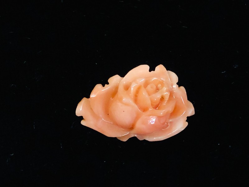 Japanese Obidome Carved Salmon Coral Rose Flower 1.4g gallery