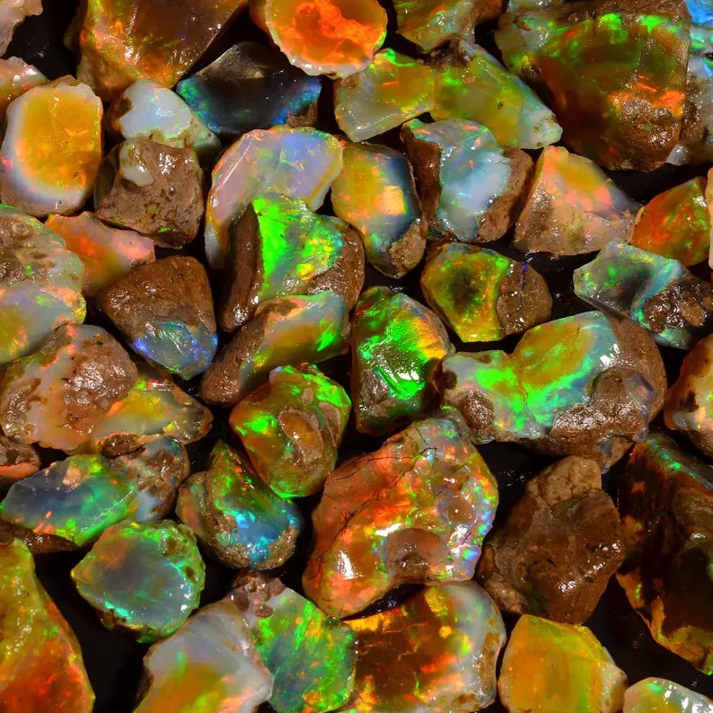 50 Cts Lot Oil Natural Ethiopian Opal Rough Welo Opal Multi Fire Raw Gemstone
