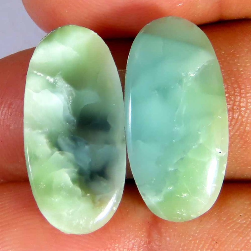 13.35Cts.Natural Green Moonstone Teardrop Oval Pair Cab 10x20x3mm Losse Gems