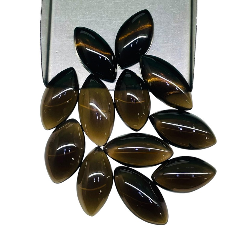 12 Pcs Natural Smoky Quartz 22-26mm Marquise Cabochon Loose Untreated Gemstones