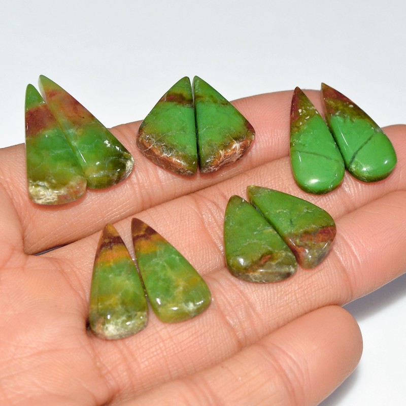 5 Pairs 96 Cts Natural Chrysoprase Cabochon Loose Gemstone 29×10 20x10mm #17546