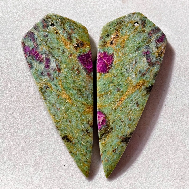 73 Cts Natural Ruby Fuchsite Drilled Pair Cabochon Gemstone 49.7 X 20.2 MM