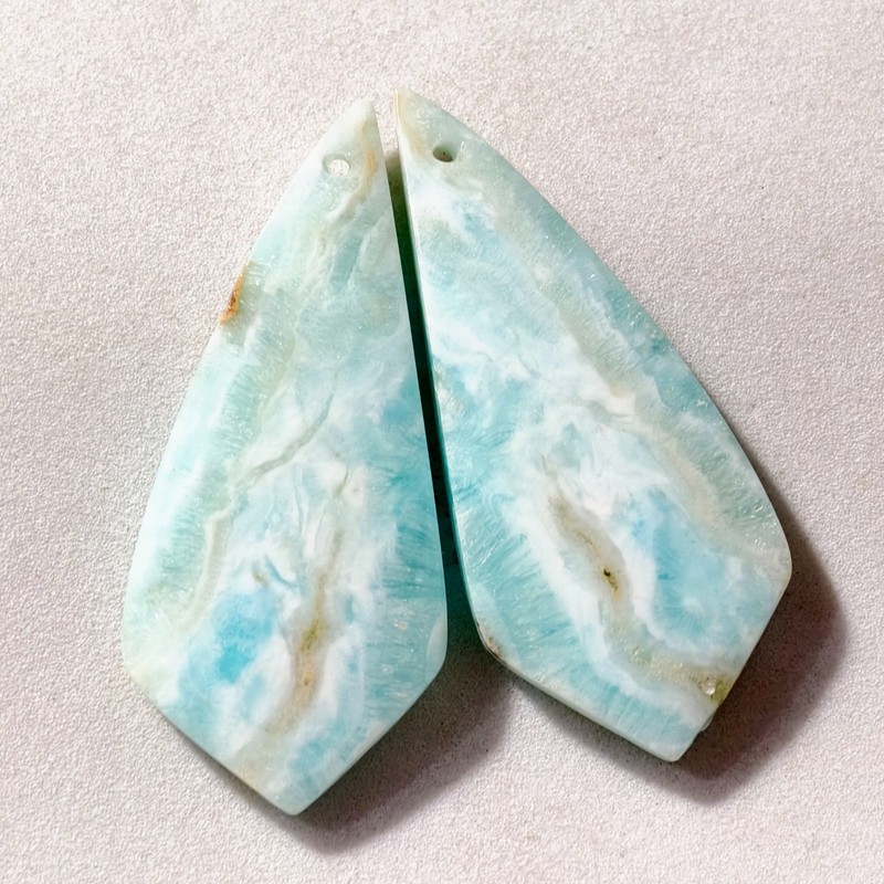 61 Cts Natural Aragonite Drilled Match Pair Cabochon Gemstone 45 X 19.7 MM gallery