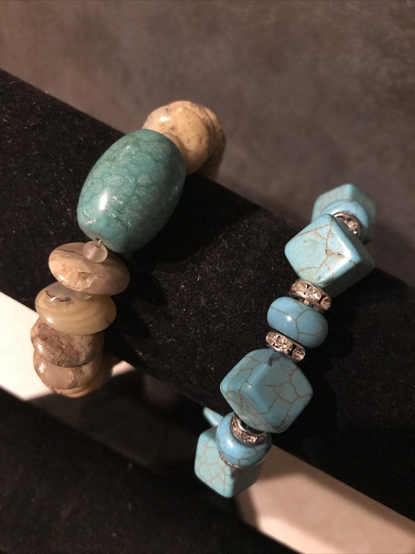 Lot Of 2 Natural Stone Bracelets Dyed Howlite gallery