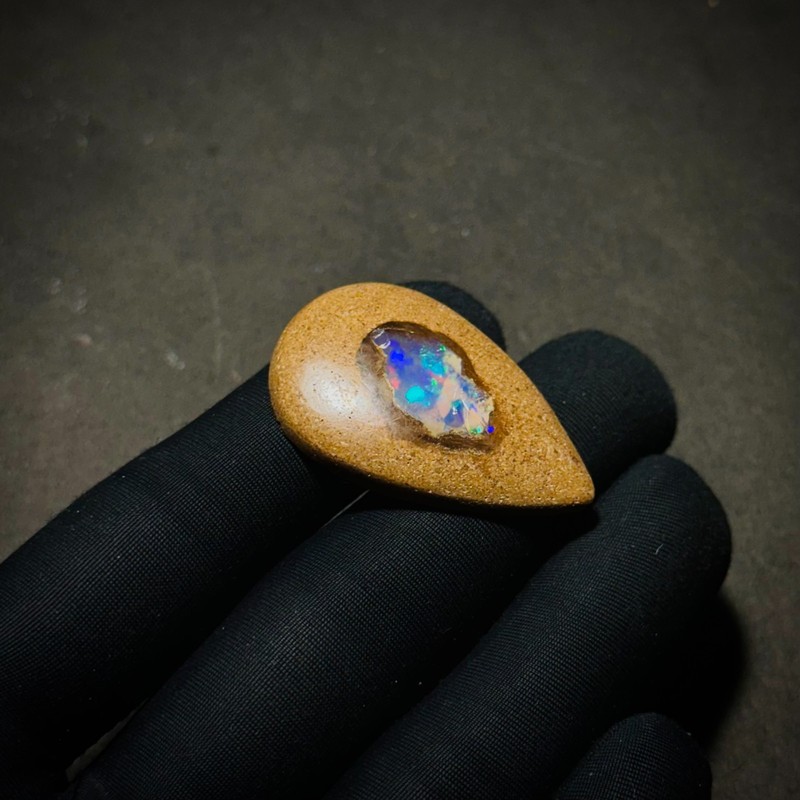 26Ct A++ Grade Australian Boulder Opal, Ironstone Matrix Flash, Loose Opal 40x26 gallery