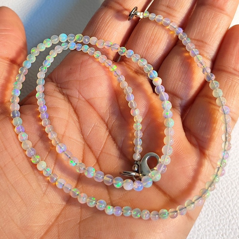 Round Fire Opal Beads 3.5 mm Natural Gemstones 17″ Necklace