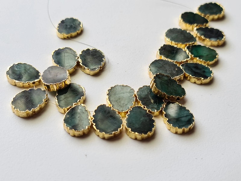 15-17 mm Emerald Rough Pear Shape Beads, Natural Emerald Electroplated Beads gallery