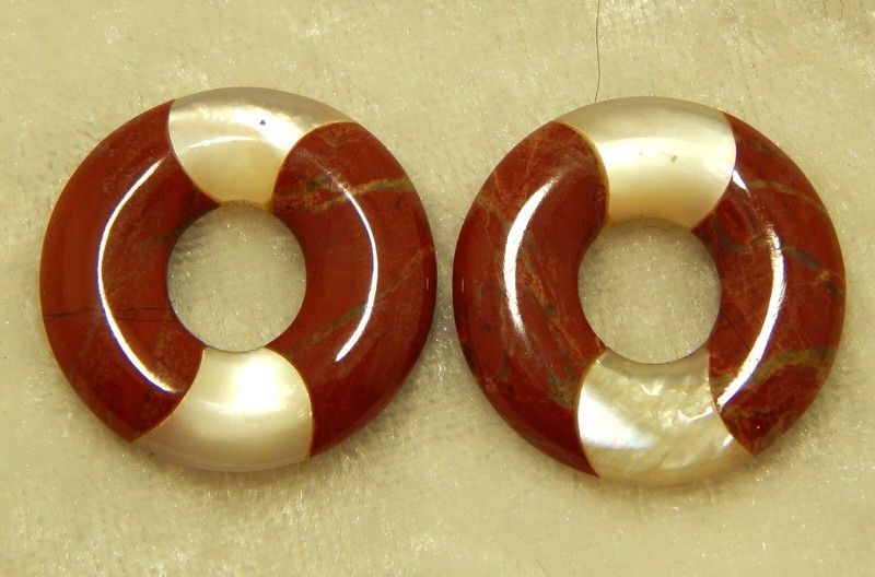 MOP & Red Jasper Donuts 2Pieces 1″ in Diameter Excellent Craftsmans and Polish
