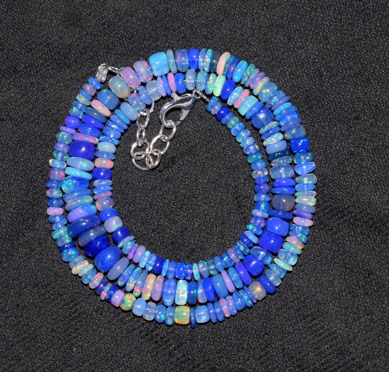 16″Natural Ethiopian Opal Welo Fire Opal Gemstone Bead Necklace AF544 gallery