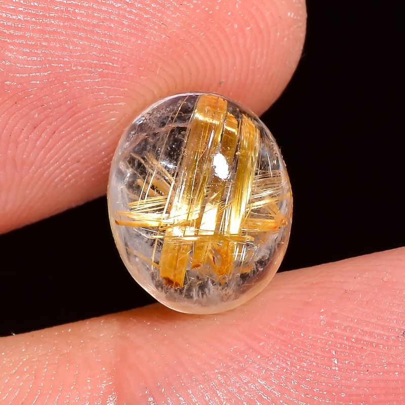 100% Natural Golden Rutile Quartz Cabochon Loose Gemstone 4 Ct 11X9X5 MM
