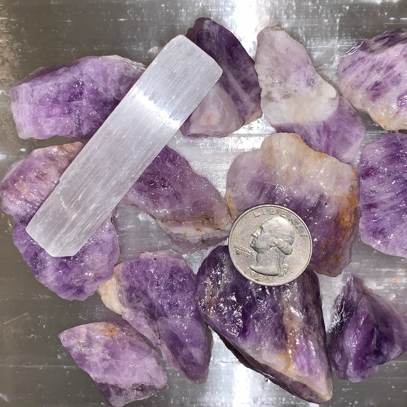 BANDED AMETHYST ROUGH, CHARGED 1000 CARAT LOT + A FREE SELENITE CHARGING STICK