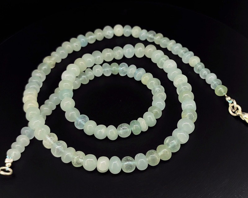 Natural Gem Aquamarine 5 to 7 mm Size Smooth Rondelle Beads Necklace 20″