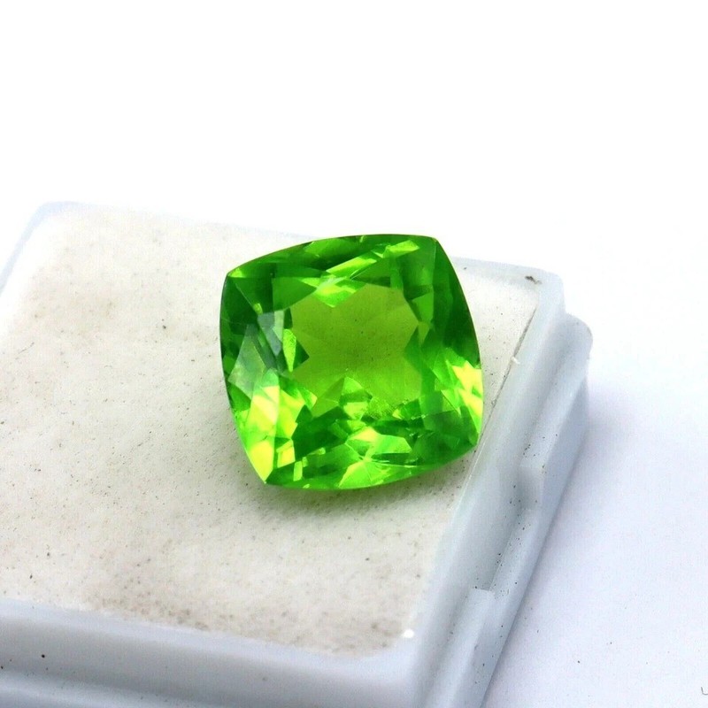 10.55 Ct Natural Peridot Cushion Cut Flawless Loose Certified Gems 11 mm Facet gallery