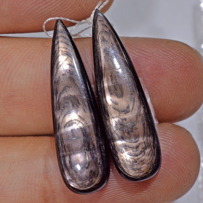 29 Cts Natural Hypersthene Gemstone Side Drill Earring Making Pair 30x8mm #P1631