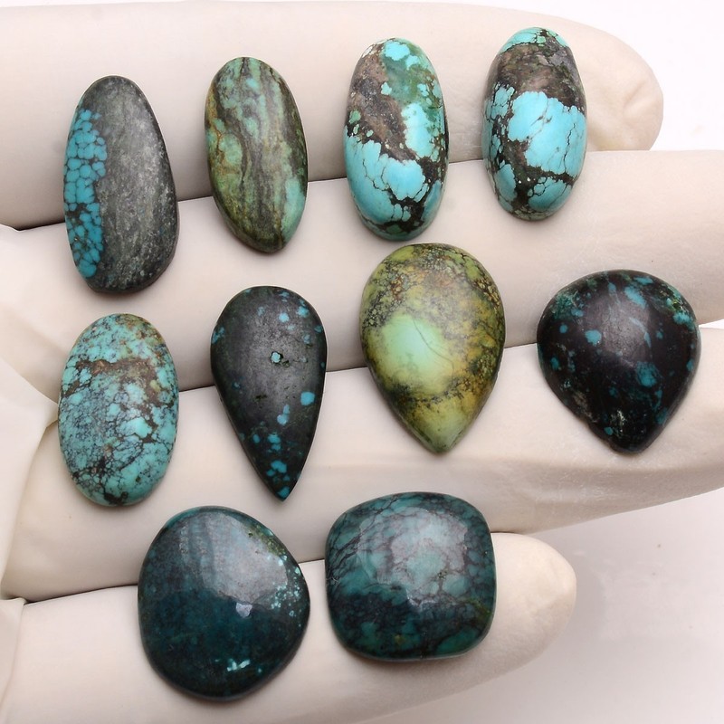 10 Pcs Natural Tibbet Turquoise Untreated 16mm-21mm Cabochon Loose Gemstones Lot