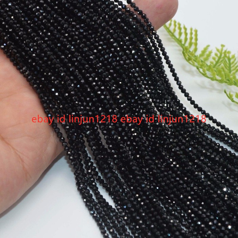 Wholesale 10 Strand 2mm 3MM right Quality Black Spinel Round Faceted Gem Loose