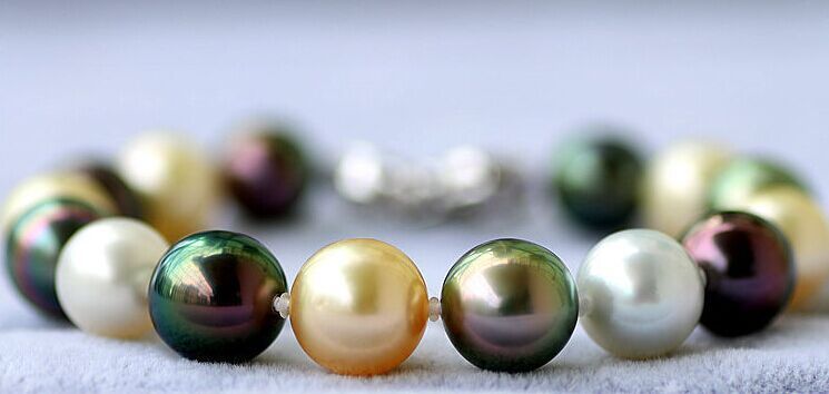 7.5″-8″9-11mm natural south sea white gold black green round pearl bracelet