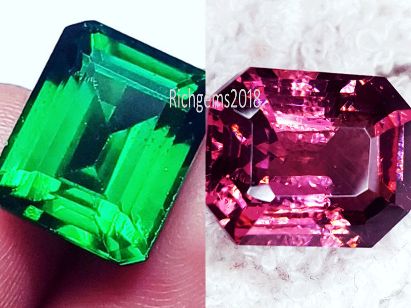8 to 10 Ct Natural Rhodolite & Green Garnet Loose Gemstone Pair Certified RM249 gallery
