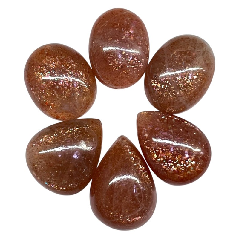 6 Pcs Natural Sunstone 19-21mm Glossy Orange Loose Cabochon Gemstones Lot gallery