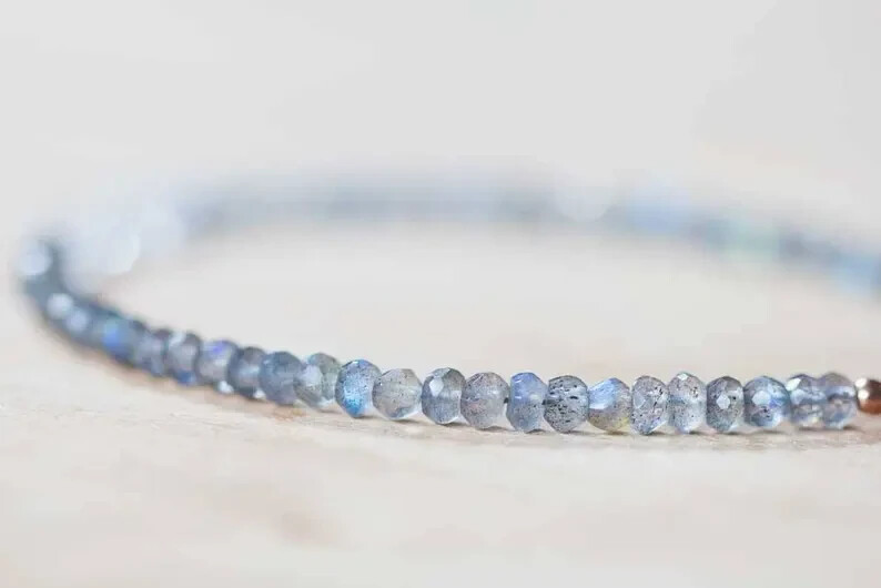 Labradorite & Herkimer Diamond Bracelet, Delicate Quartz Crystal Jewelry, Beads gallery