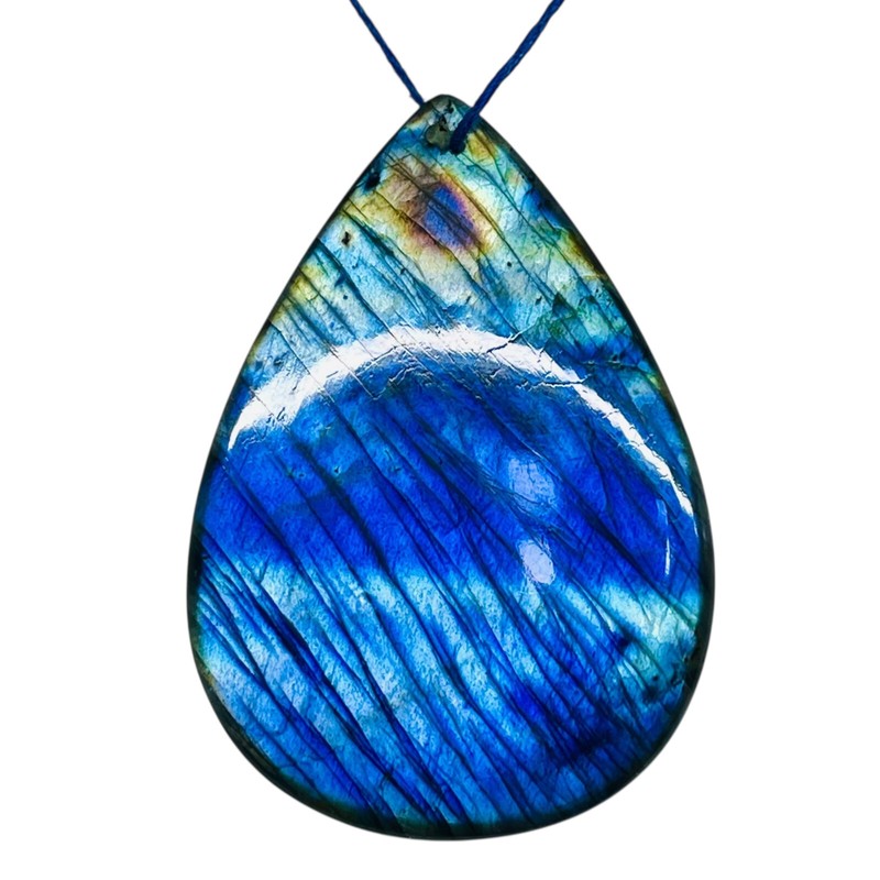 144.5 Cts Natural Labradorit​e 52x37mm Pear Drilled Flashy Pendant Size Gemstone