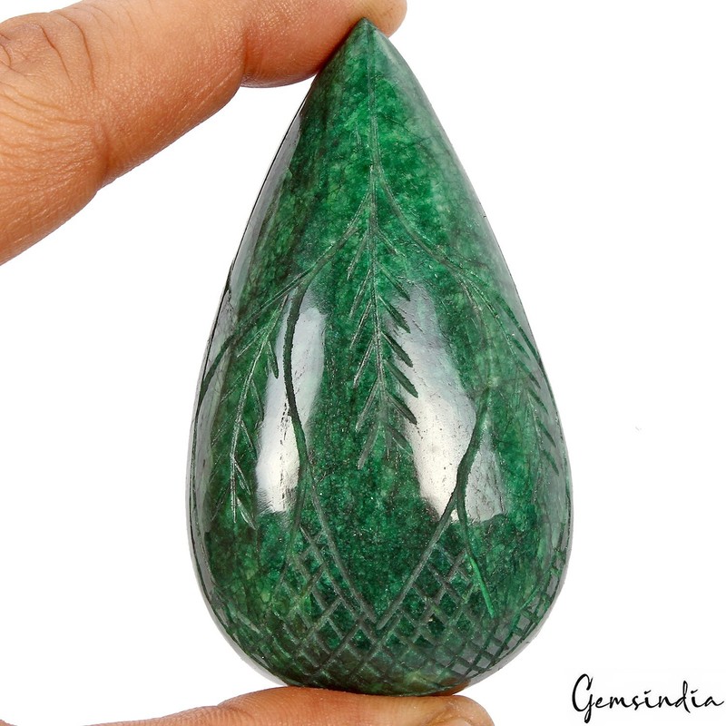 Certified 640 Ct Natural Green Brazilian Emerald Pear Hand Carved Loose Gemstone