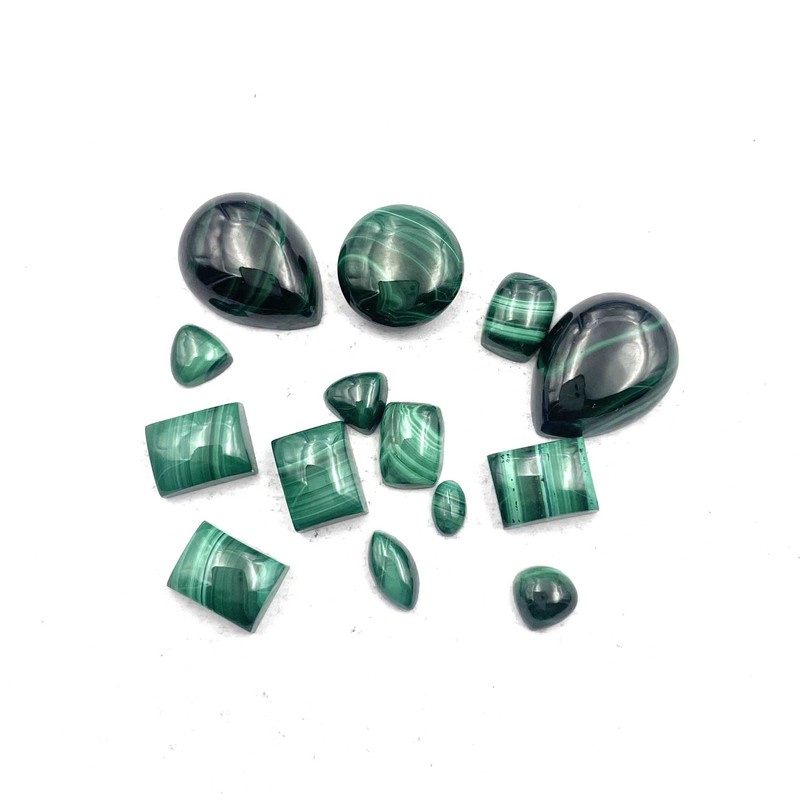 Natural Malachite Mix Cabochon Loose Stone 15 Pcs 3-12*5-16 MM 57 CT