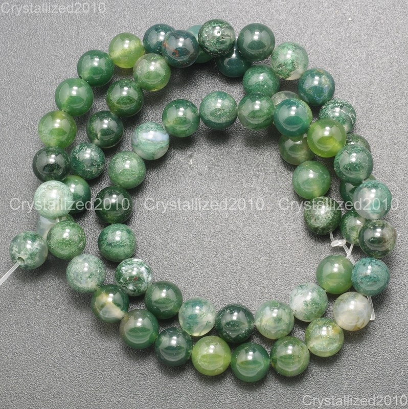 Natural Green Moss Agate Gemstone Round Loose Beads 4mm 6mm 8mm 10mm 12mm 15" gallery