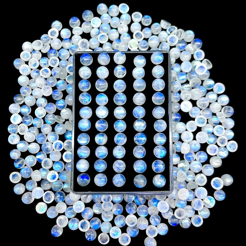 50 Pcs Natural Rainbow Blue Moonstone 7mm Round Loose Cabochon Gemstones Lot gallery