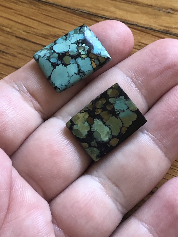 2 Estate Turquoise Cabochon Square Old Stock Spider Web Black Matrix Green-Blue gallery