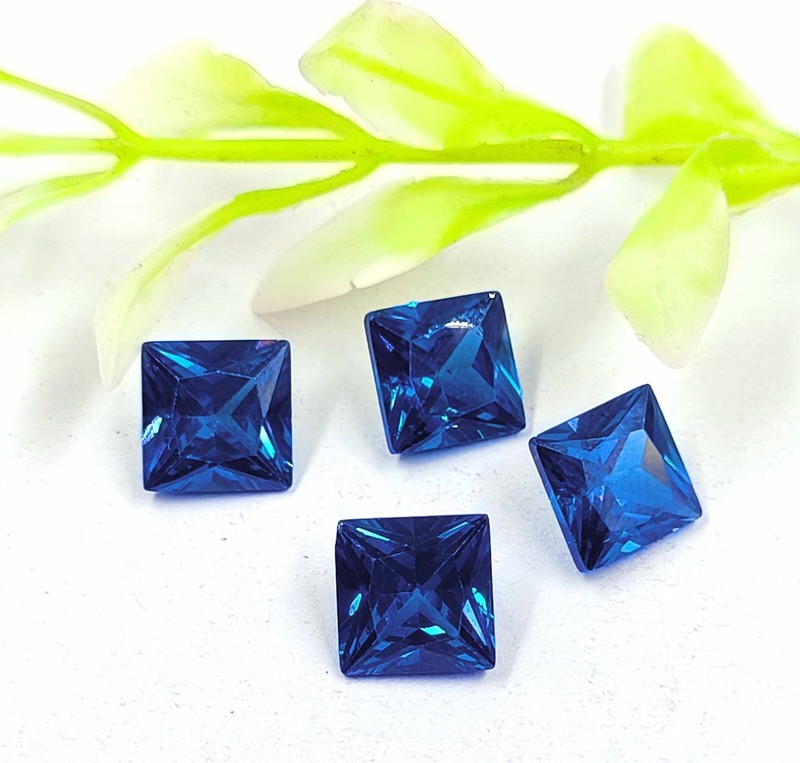 4 Pcs Lot AAA Natural Ceylon Blue Sapphire Princess Cut 7x7mm Loose Stones 5DOW gallery