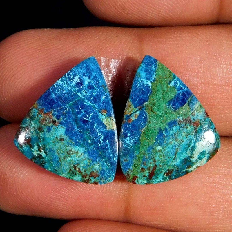 Natural Blue Unique Azurite Pair Fancy Cabochon 18.55Cts. Reiki Healing Gemstone