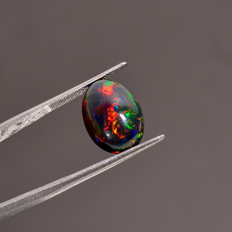 5 cts Natural Welo Fire Black Ethiopian Opal Oval Cabochon 15X10X6 mm