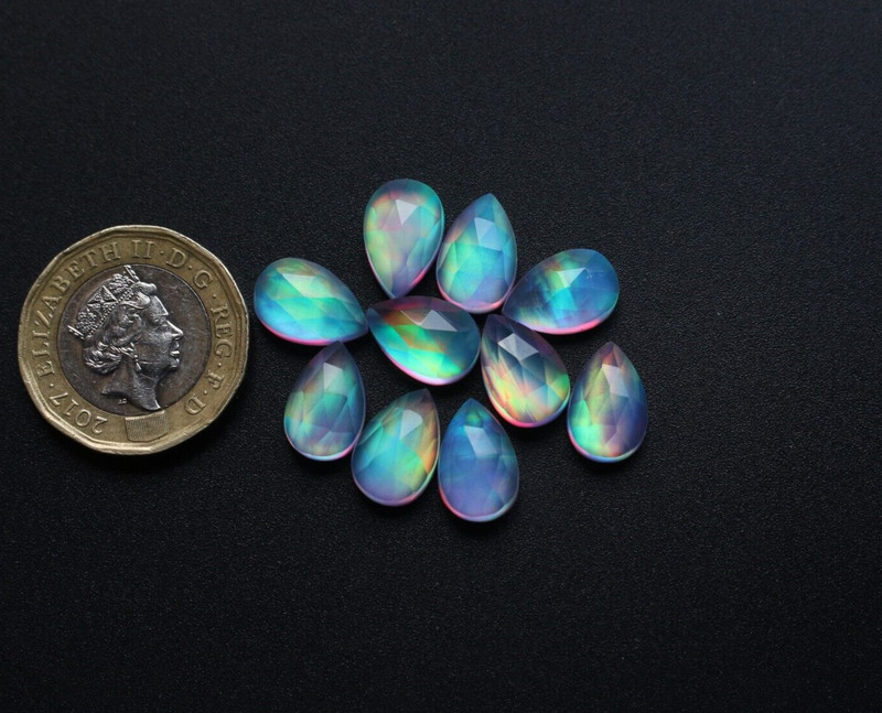Opal Gemstone Aurora Opal Doublet Rose Cut Faceted Oval Loose Cabochon 12X8MM