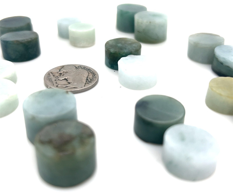 Jadeite Stone Plugs Making Material Type A Burmese Jade Rounds 10pr