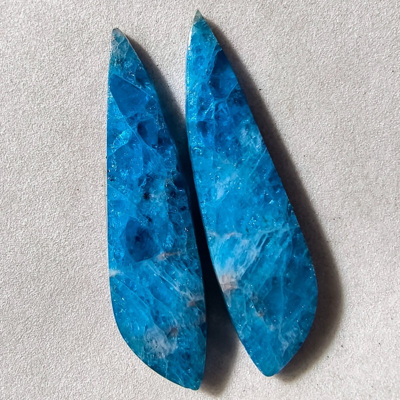 36 Cts Natural Blue Apatite Match Pair Cabochon Gemstone 42.6 X 11.1 MM gallery