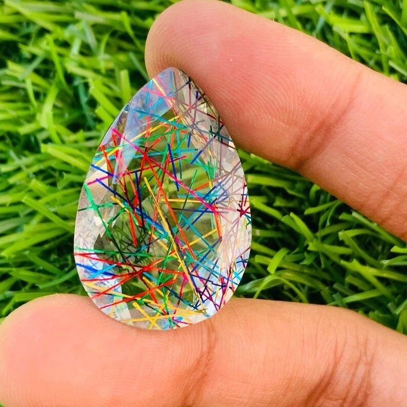 Bi-Color/Multicolor Rutilated Quartz Pear Shape 96.00 Ct Loose Gemstone + Gift