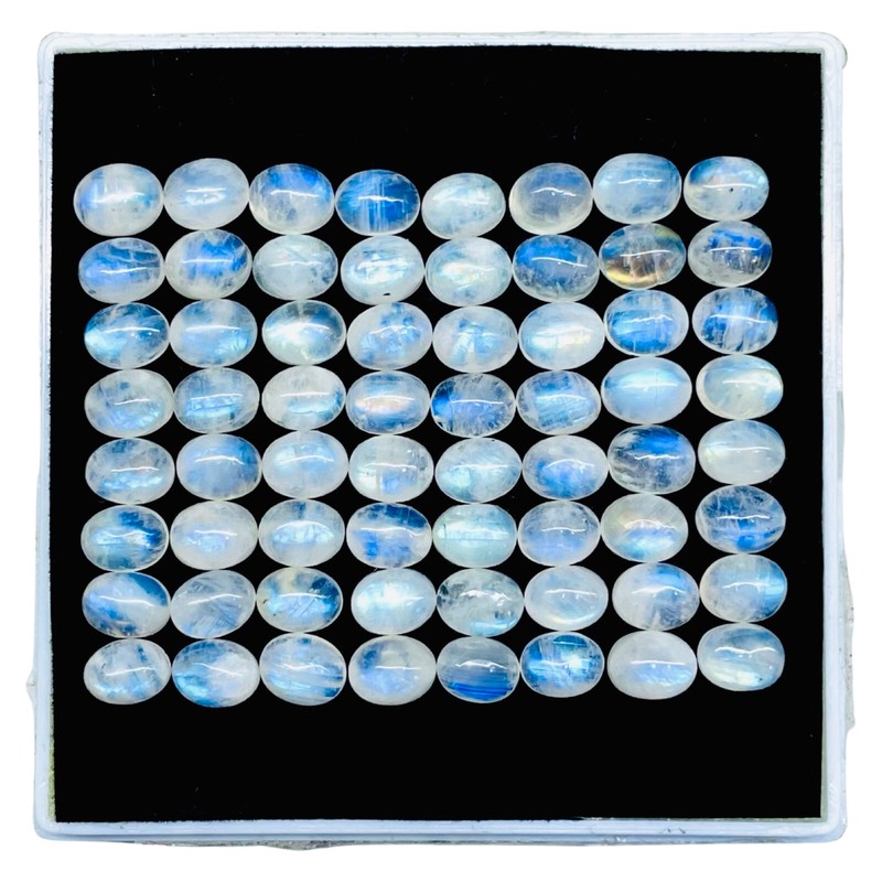 50 Pcs Natural Rainbow Moonstone 9x7mm Oval Blue Flash Loose Cabochon Gemstones gallery