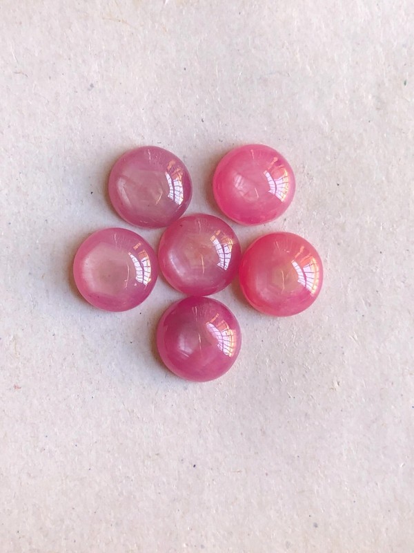 6 Pcs Round Natural Gemstones, 8mm Ruby Johnson Cabochon Lot, 14.50 Carat Ruby gallery