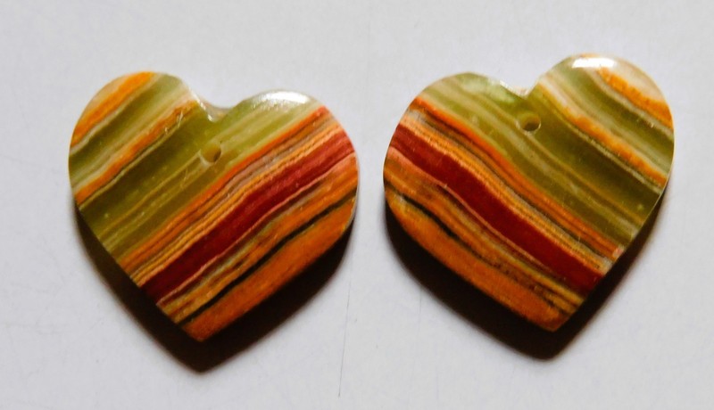 18.55 Cts Natural Banded Calcite Heart Drilled Cabochon Match Pair 17X19MM 01