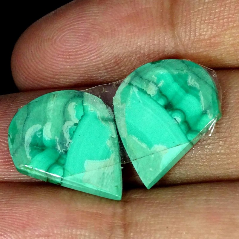 19.10Cts Natural Green Malachite Pair Fancy Cabochon Gemstone 15X19X3MM gallery
