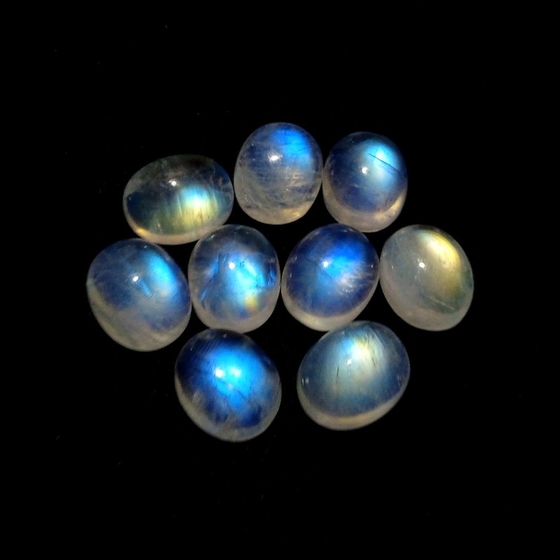 28.2 Carat 10x8 MM Natural Blue Sheen Rainbow Moonstone Oval 9 PCS Lot Cabochon gallery