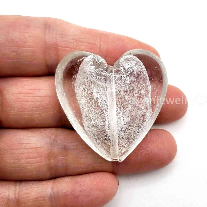 Handmade Silver Foil Lampwork Crystal Glass Beads Heart 1pcs