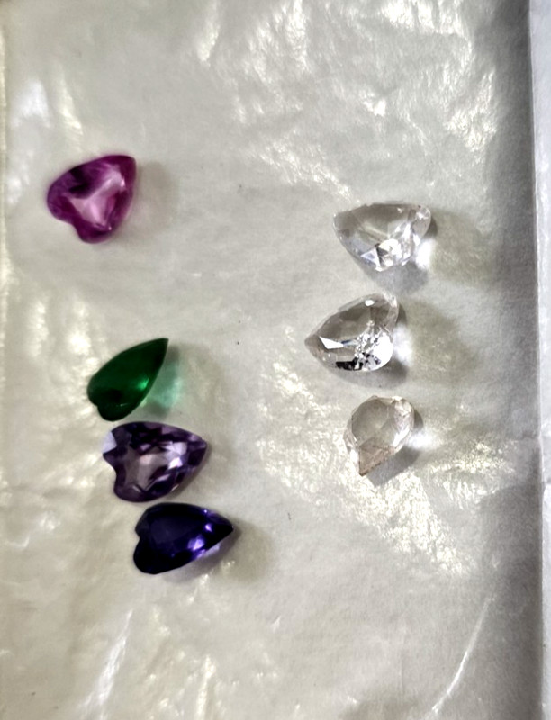 7 Synthetic Cut Stone Hearts-6 x 8 mm- Various Colors and Clear gallery